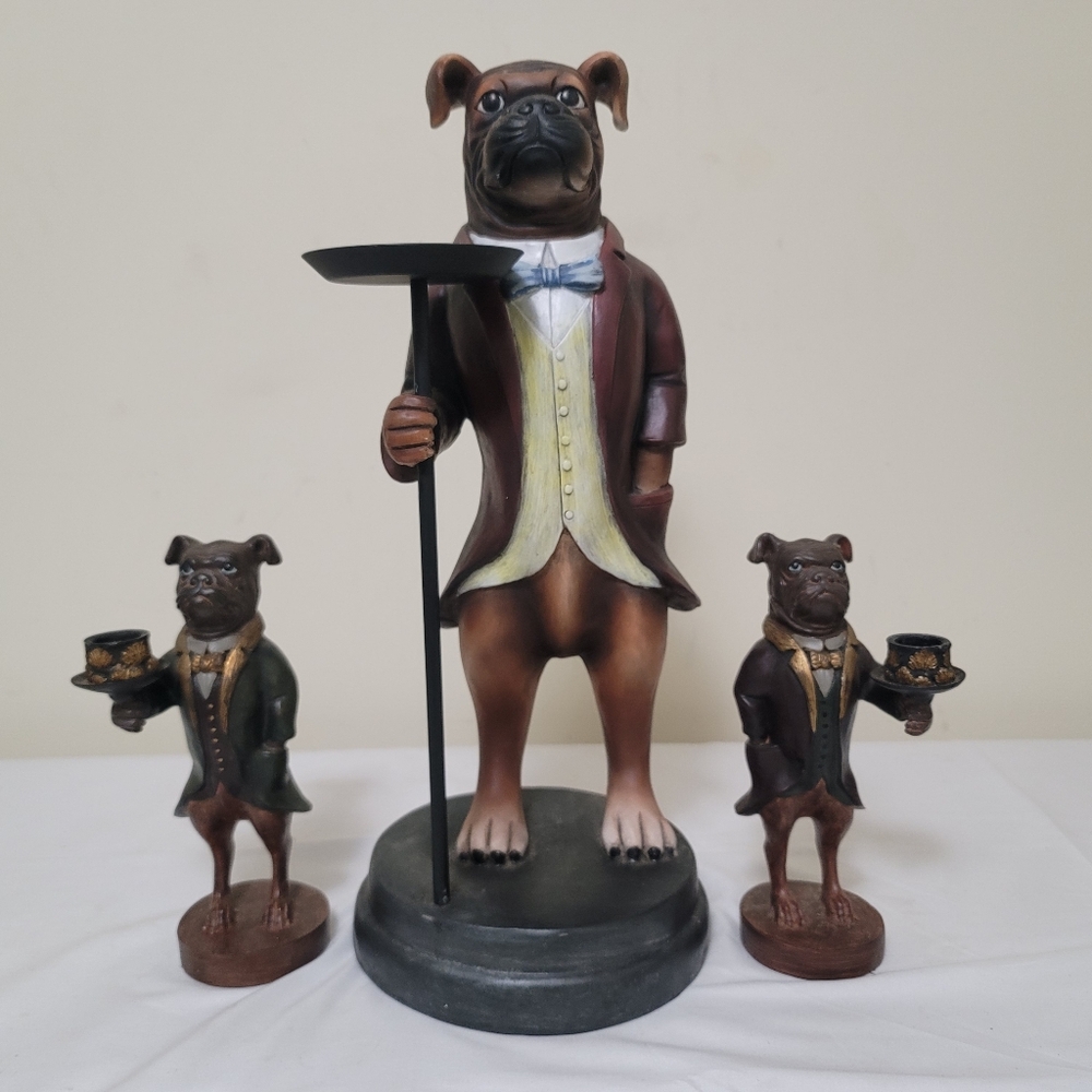 Bulldog Boxer Butler Candle Holders Set Of 3